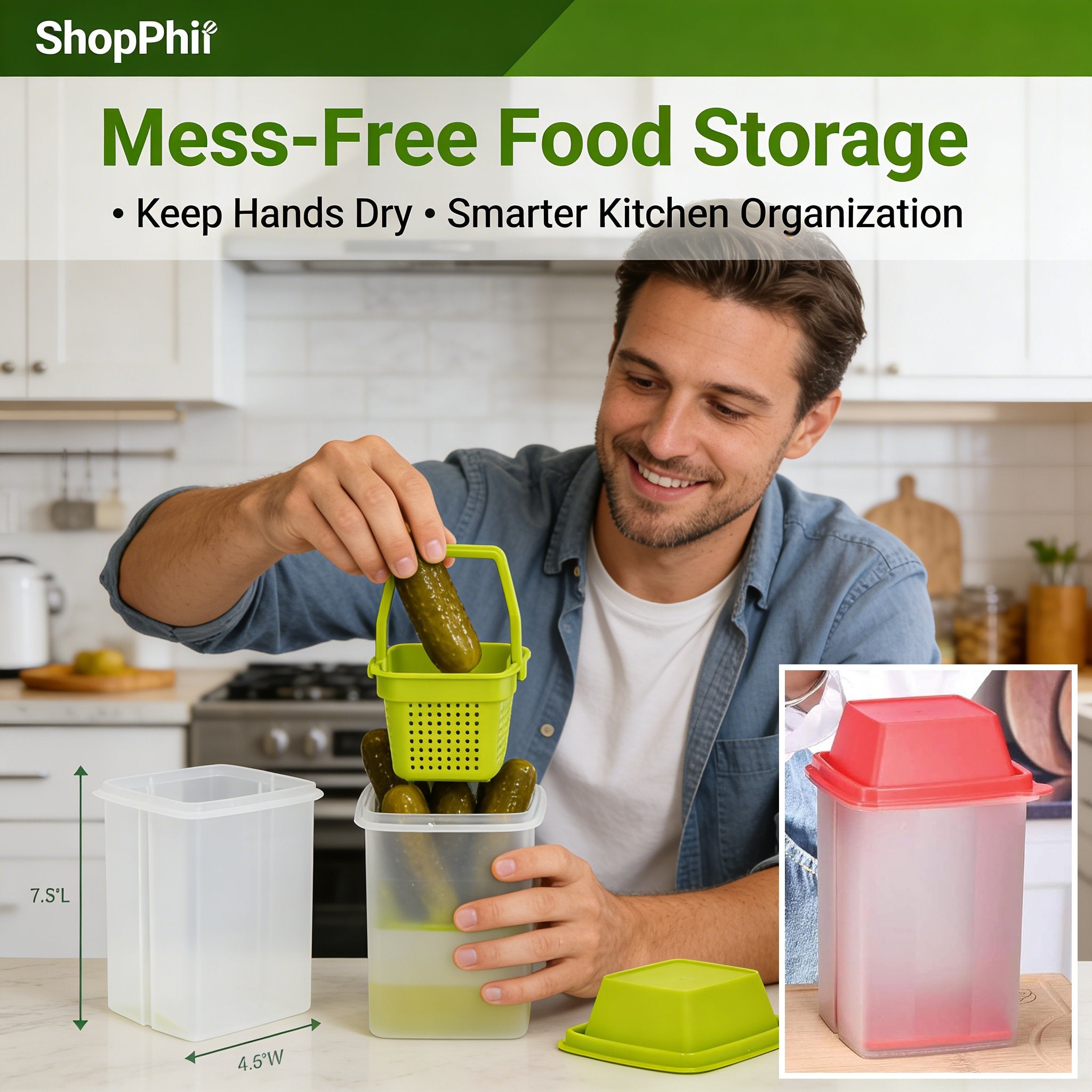 🥒 Pickle Storage Containers with Lift-Up Strainer