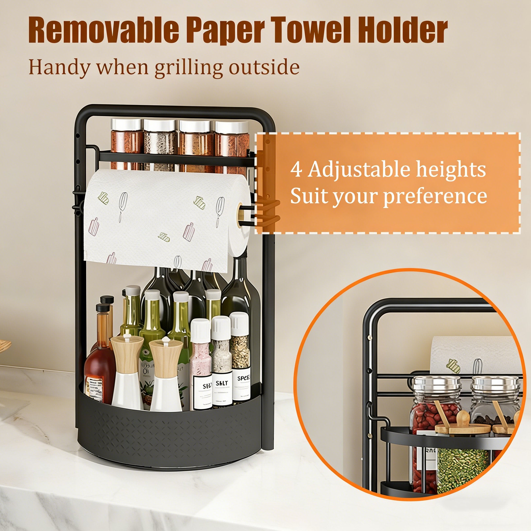 Rotating Spice Rack with Paper Towel Holder🧂🍳
