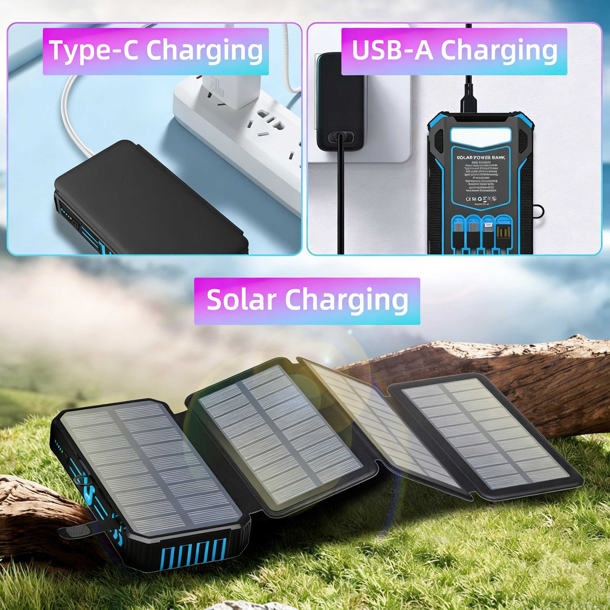 🌞 Outdoor Foldable Solar Power Bank – 20,000mAh