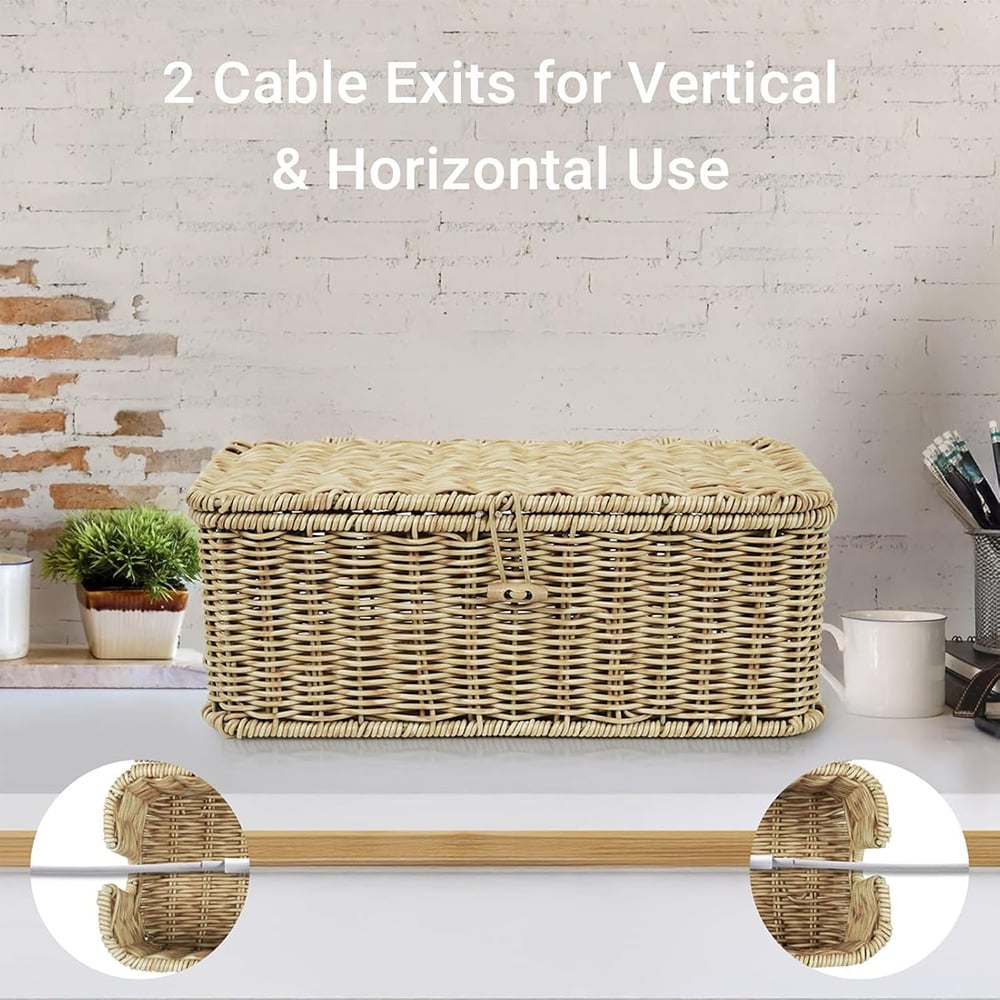 Handwoven Rattan Cable Management Box