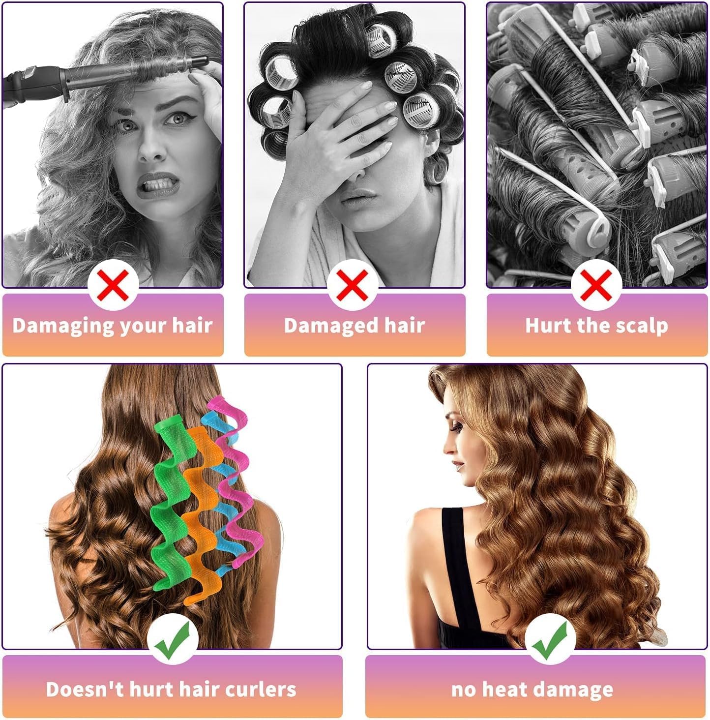 24pcs Heatless Hair Curlers Wave Formers – Perfect Curls Without Heat Damage!