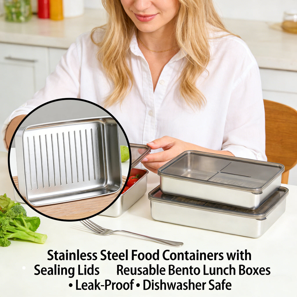 Stainless Steel Food Containers with Sealing Lids🥗