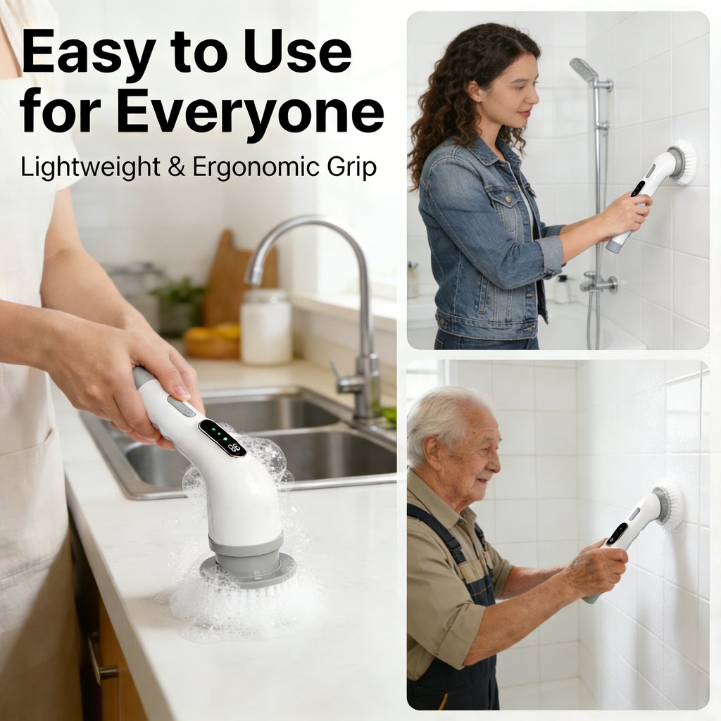 Electric Rotating Cleaning Brush-Cordless Power Scrubber with 9 Replaceable Brush Heads