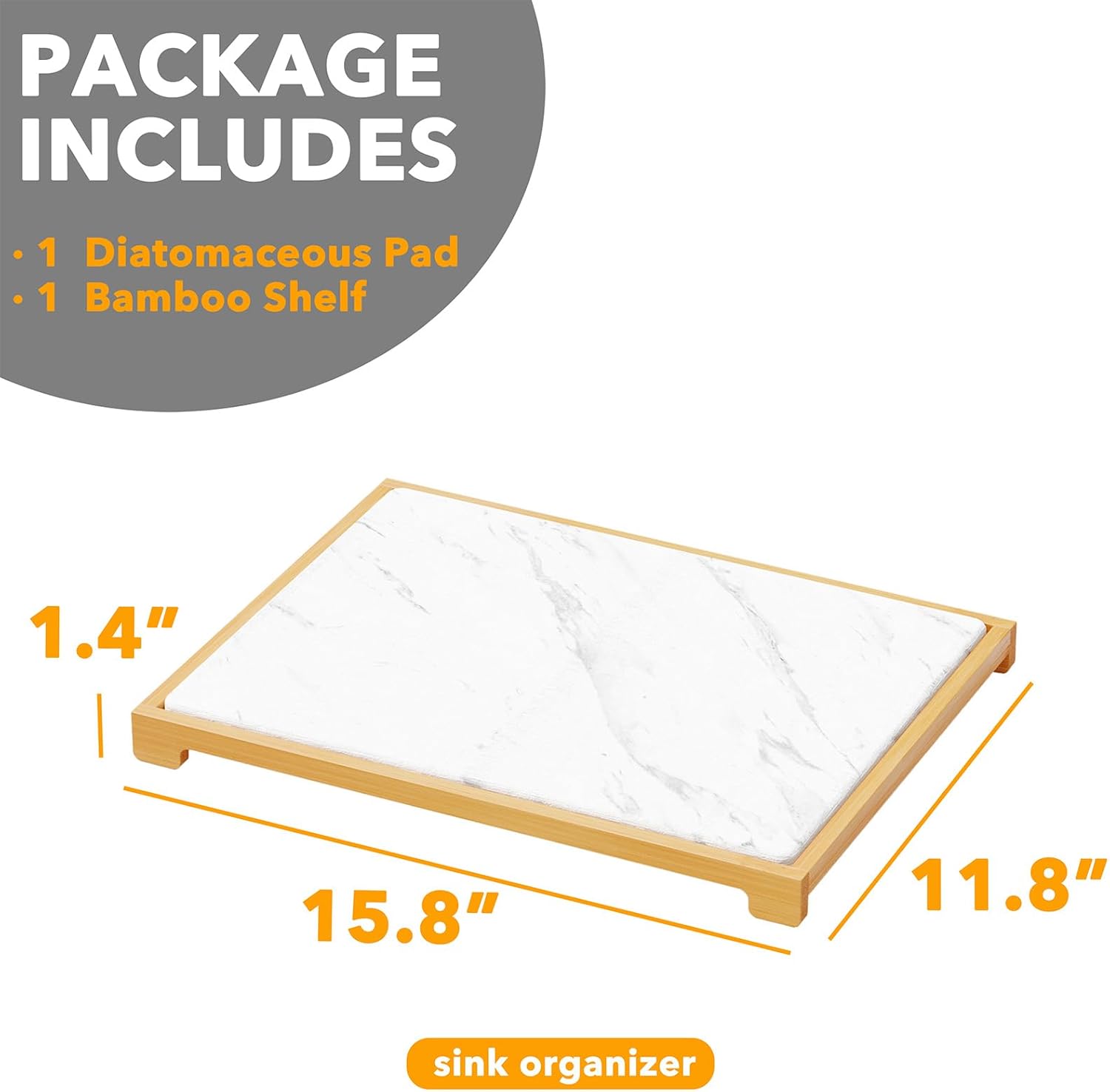 Stone Drying Mat for Kitchen Counter, Bamboo Rack Dish Pad