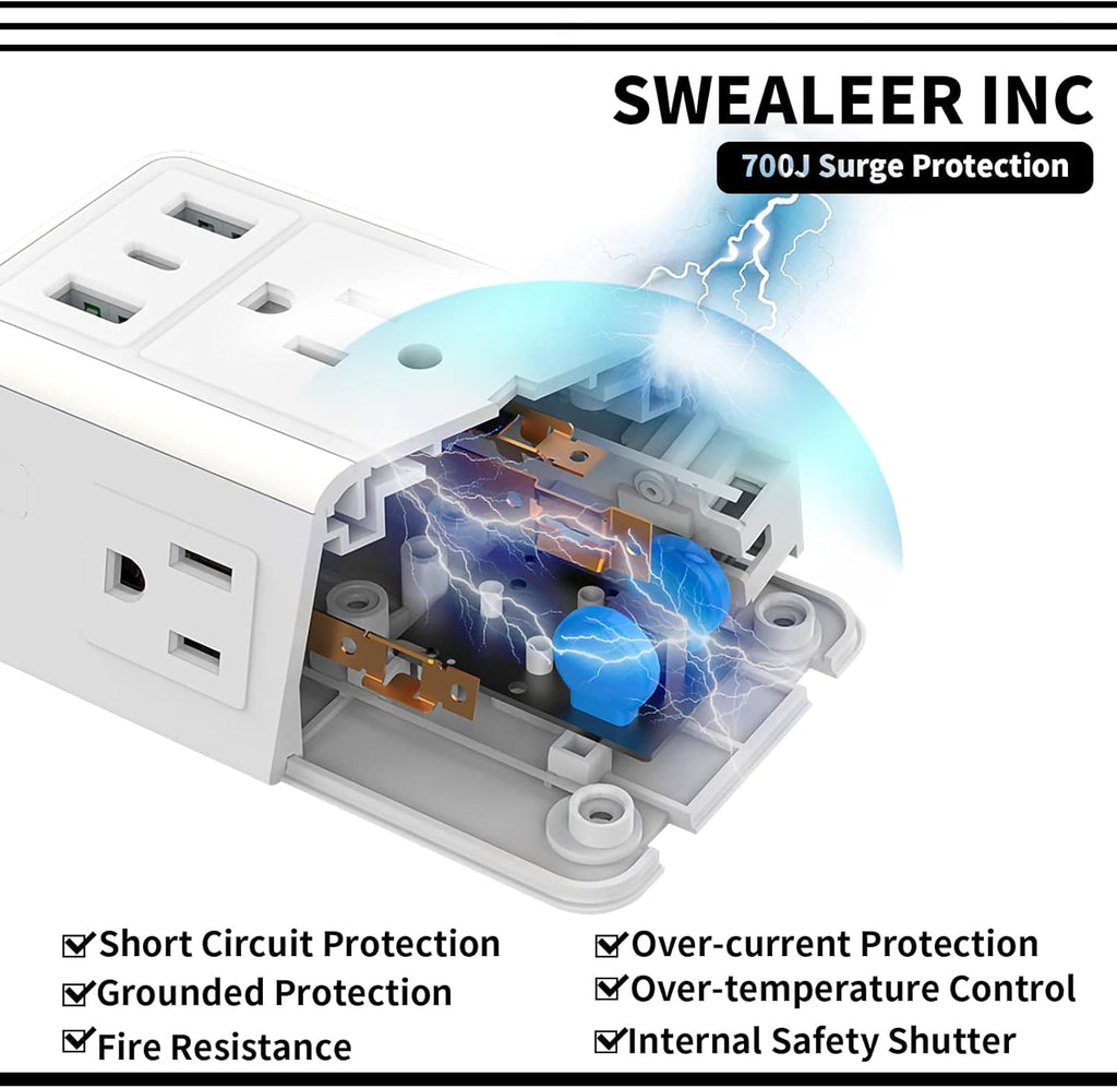 Outlet Extender, 3-Sided Power Strip, (5V 3.4A)