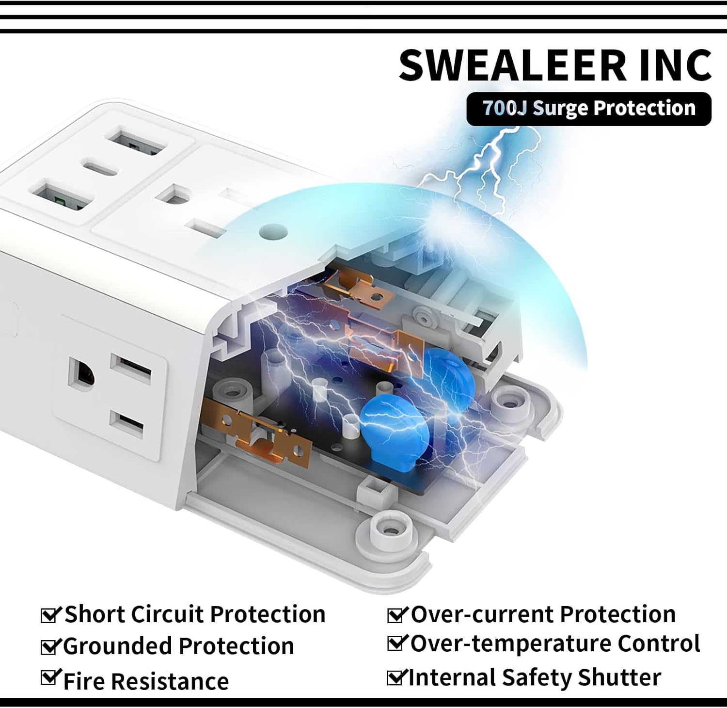 Outlet Extender, 3-Sided Power Strip, (5V 3.4A)