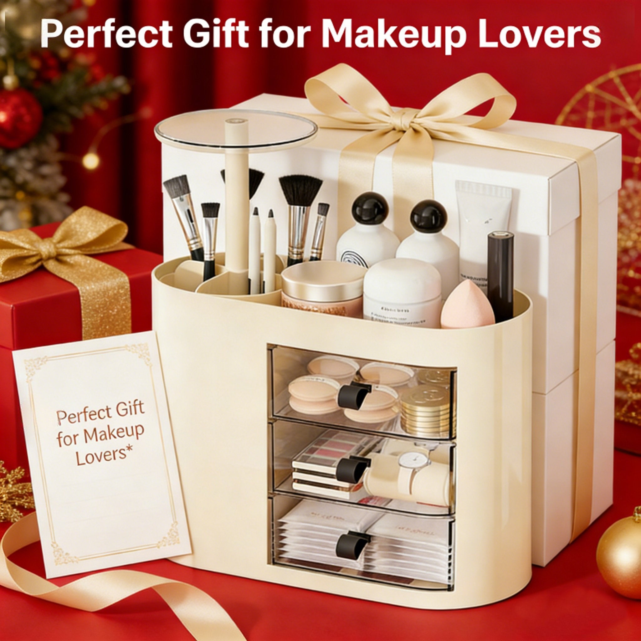 Makeup Organizer with Pop-Up Brush Holder