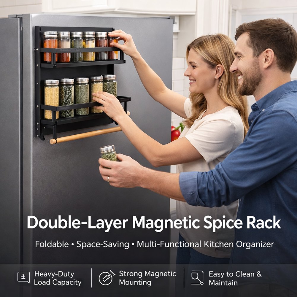 🧂 Double-Layer Wall-Mounted Magnetic Spice Rack