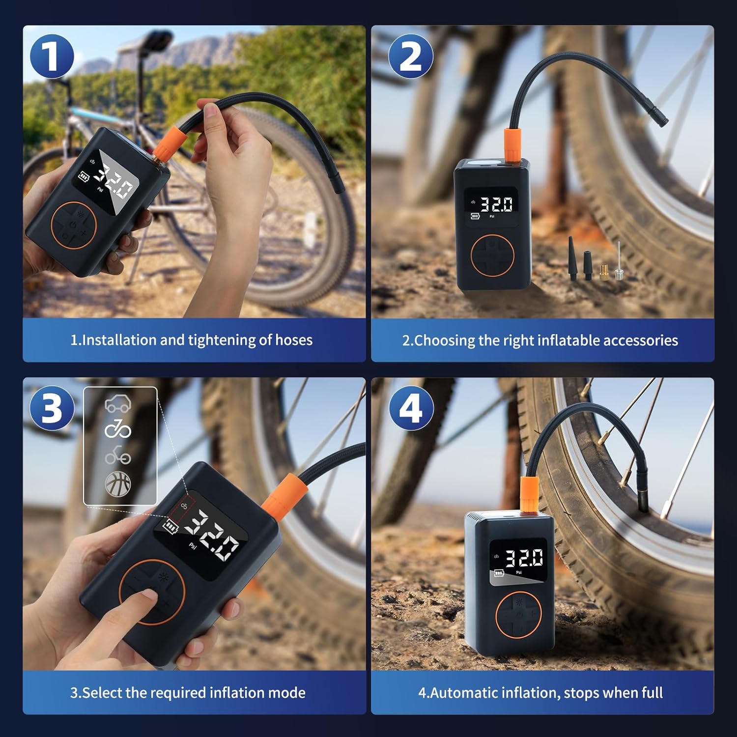 Portable Electric Air Pump with Digital Pressure Gauge