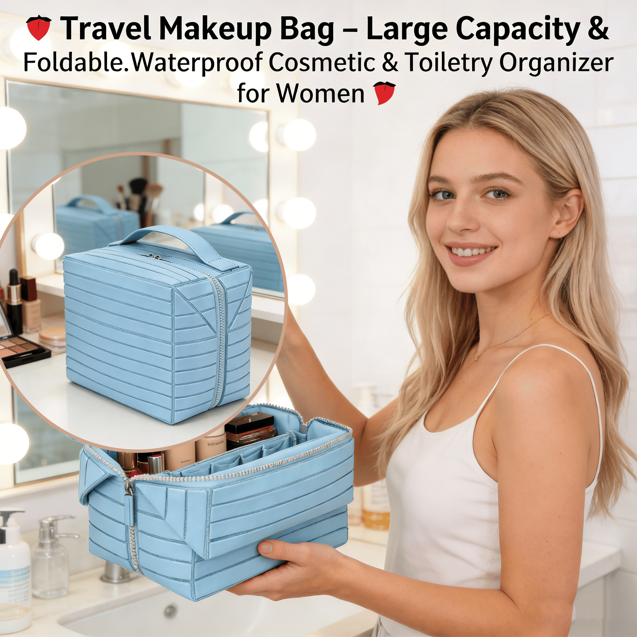 ✈️ Travel Makeup Bag – Large Capacity & Foldable