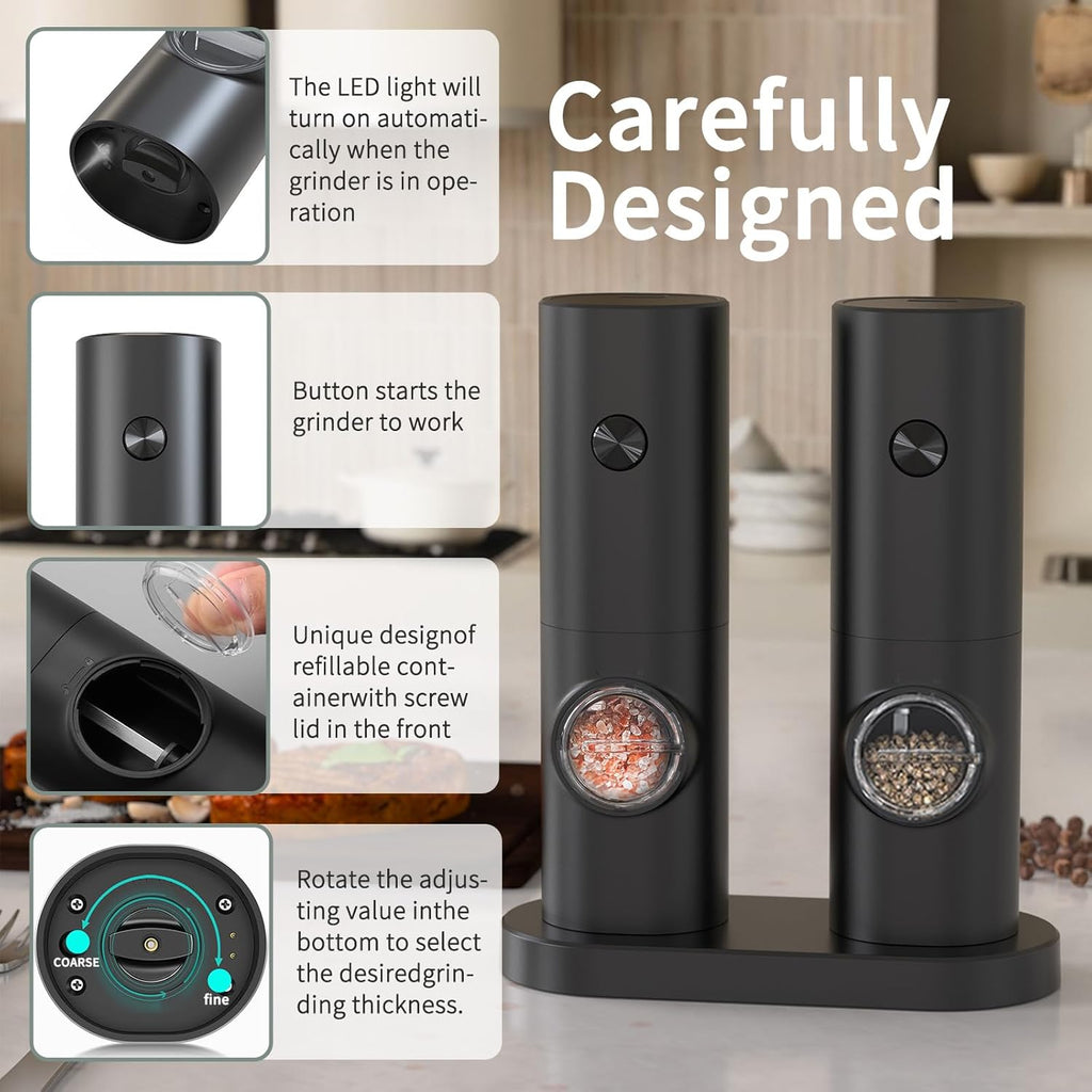 One-Touch Seasoning Masters: Electric Salt and Pepper Mill Set