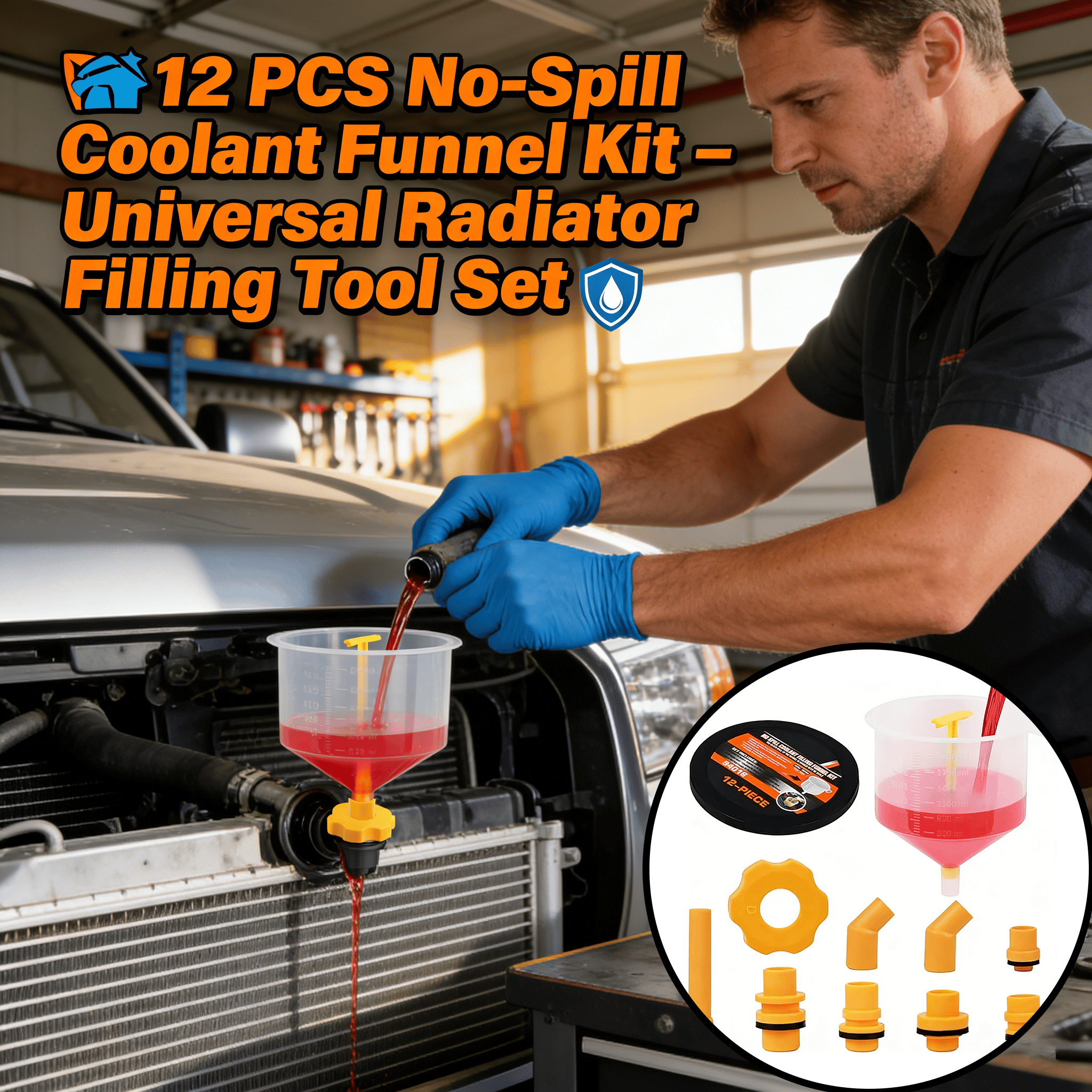 🚗12 PCS No-Spill Coolant Funnel Kit – Universal Radiator Filling Tool Set