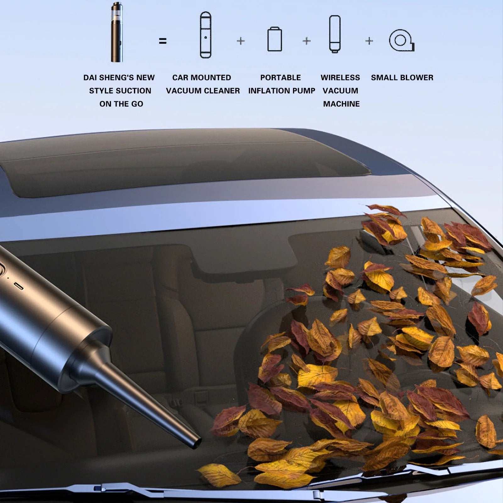 4-in-1 Multi-Function Car Vacuum Cleaner, Portable Air Pump, Wireless Vacuum & Mini Blower