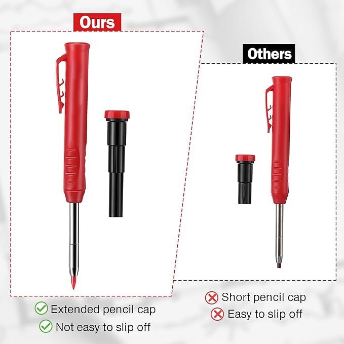 Heavy-Duty Carpenter Pencil with 21 Refill Leads & Built-In Sharpener – Ideal for Precision Marking in Woodworking, Metal, Concrete, and More