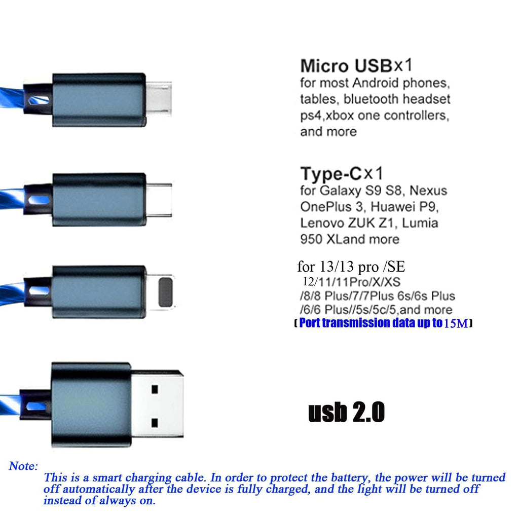 3 in 1 LED Flowing Charging Cable - Fast, Durable & Stylish!