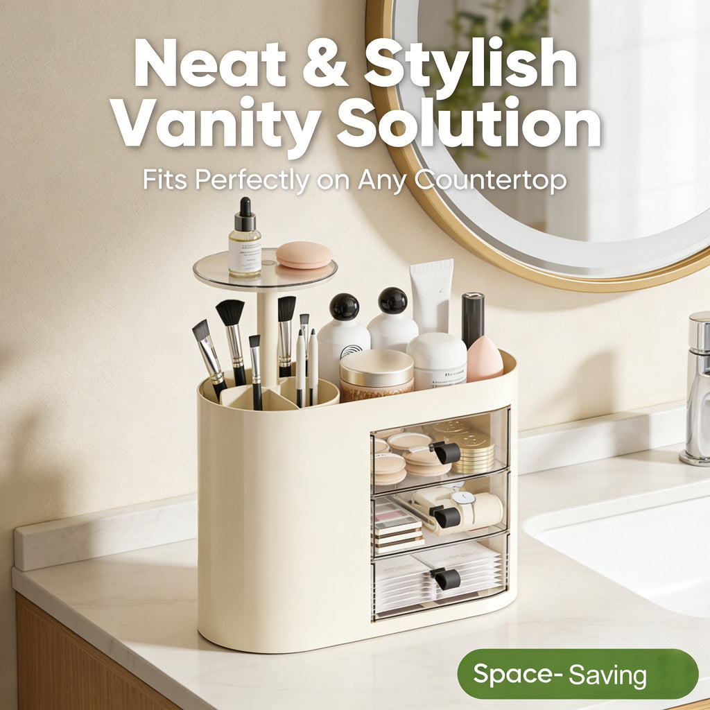 Makeup Organizer with Pop-Up Brush Holder