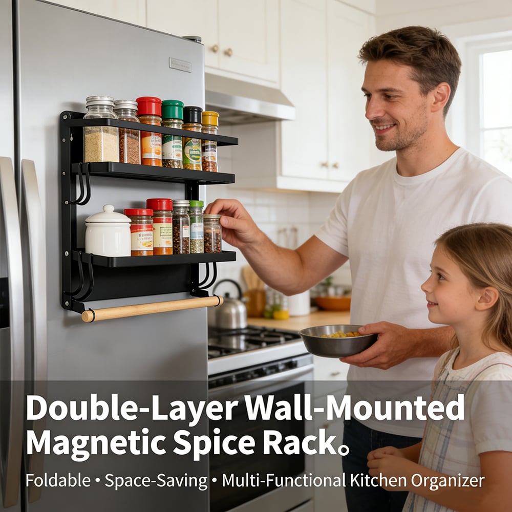🧂 Double-Layer Wall-Mounted Magnetic Spice Rack