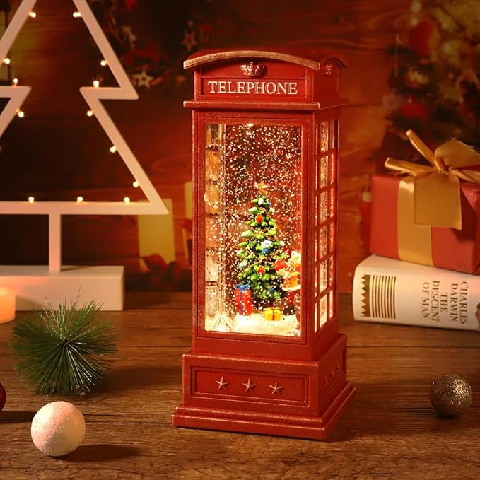 Christmas tree snow globe - glittering winter snow phone booth
