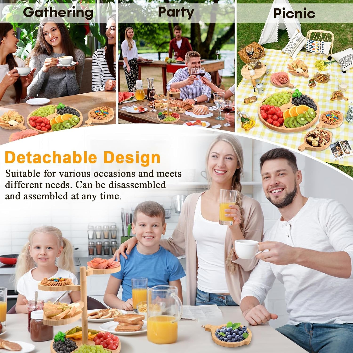 🌿 Bamboo Tiered Snack & Cheese Tray