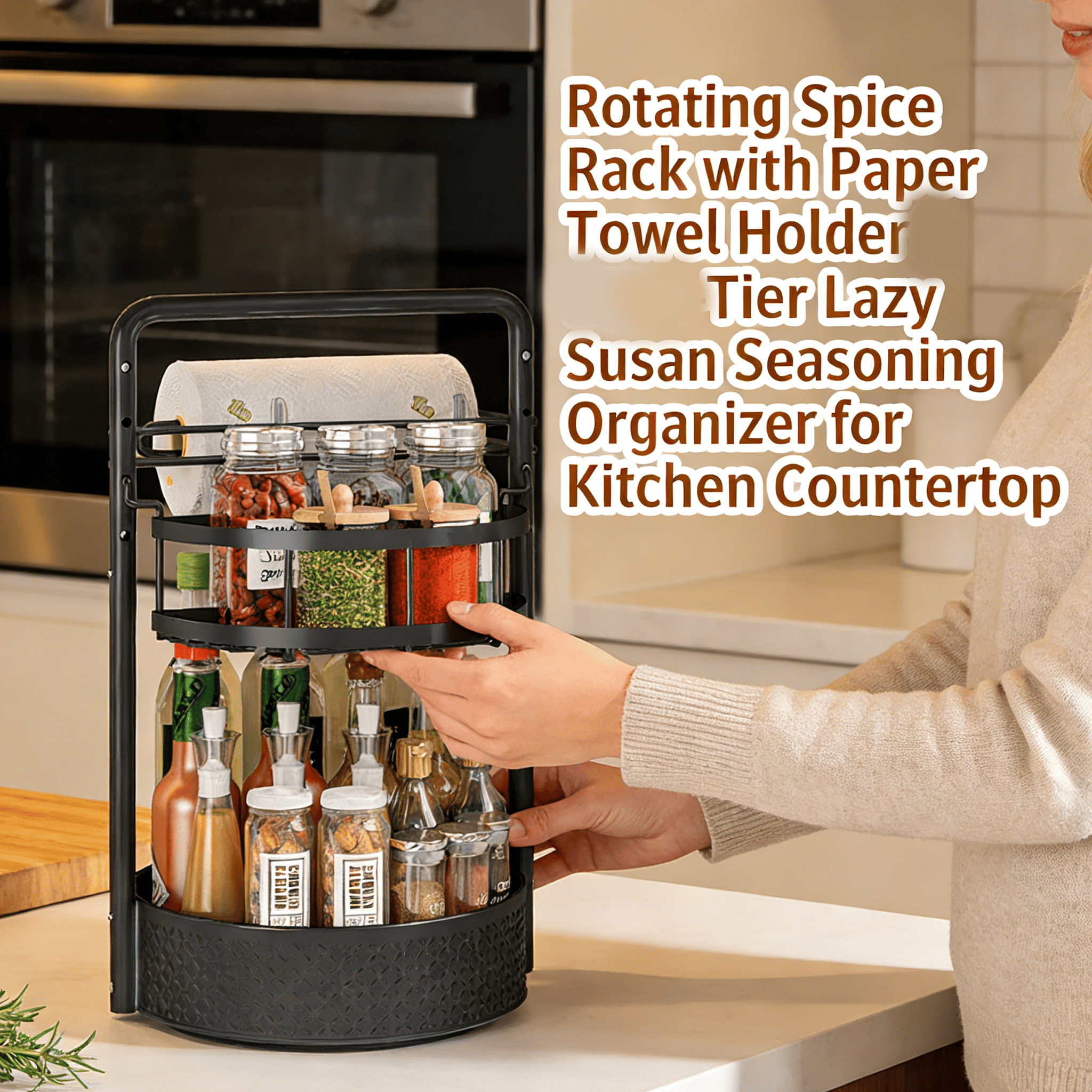 Rotating Spice Rack with Paper Towel Holder🧂🍳