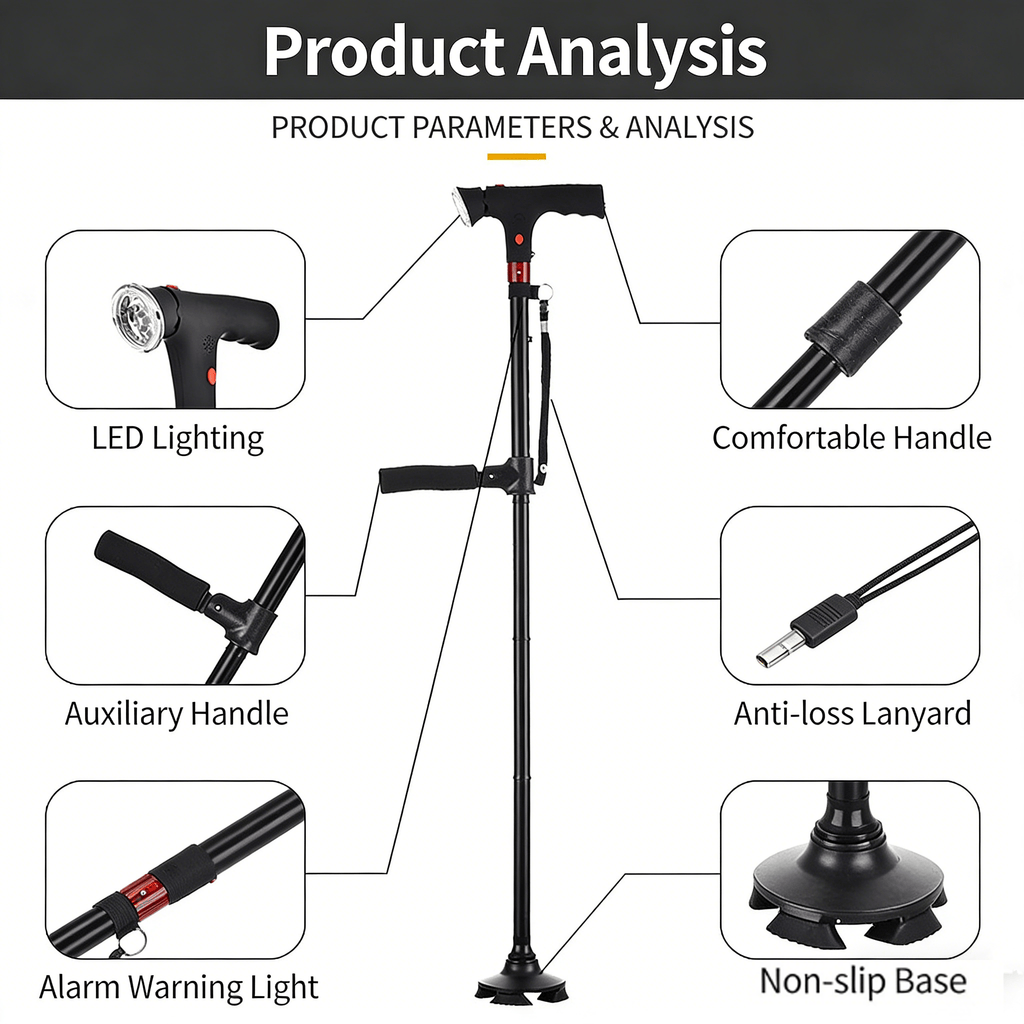 Adjustable smart folding cane with LED light 🦯💡