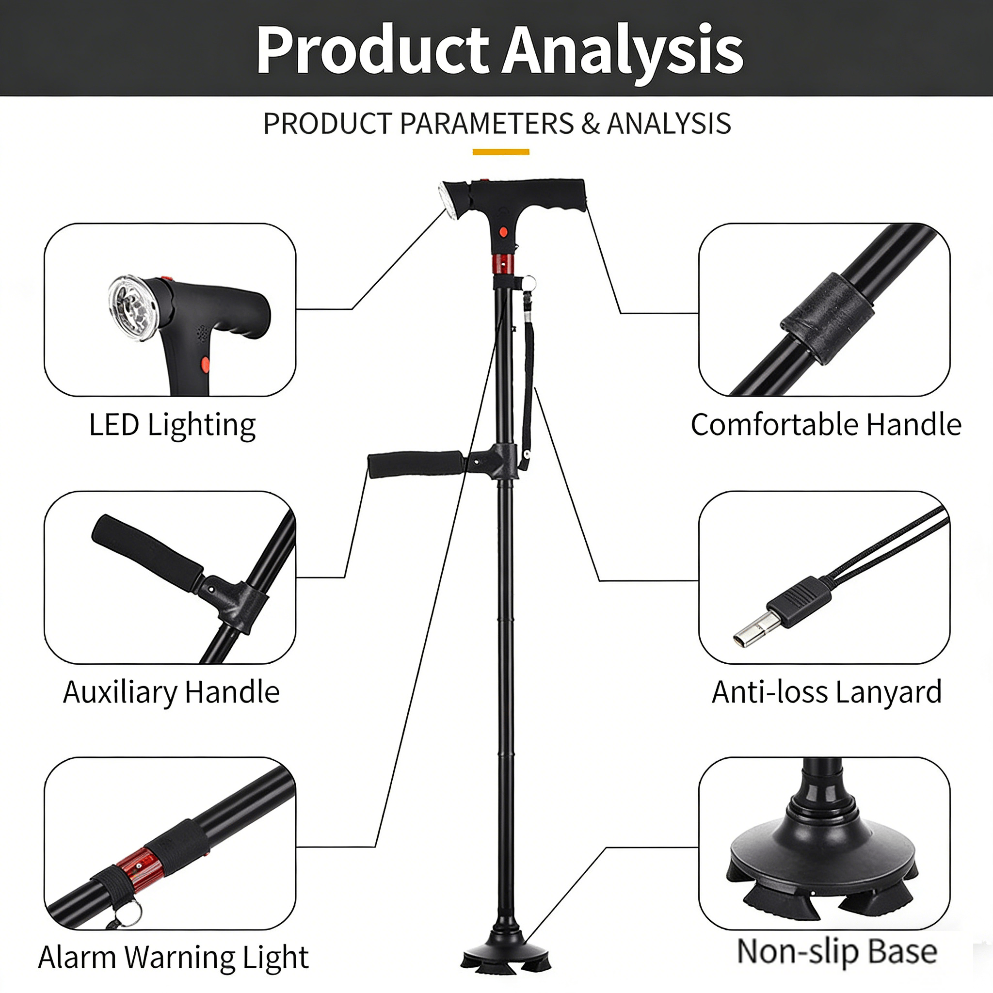 Adjustable smart folding cane with LED light 🦯💡