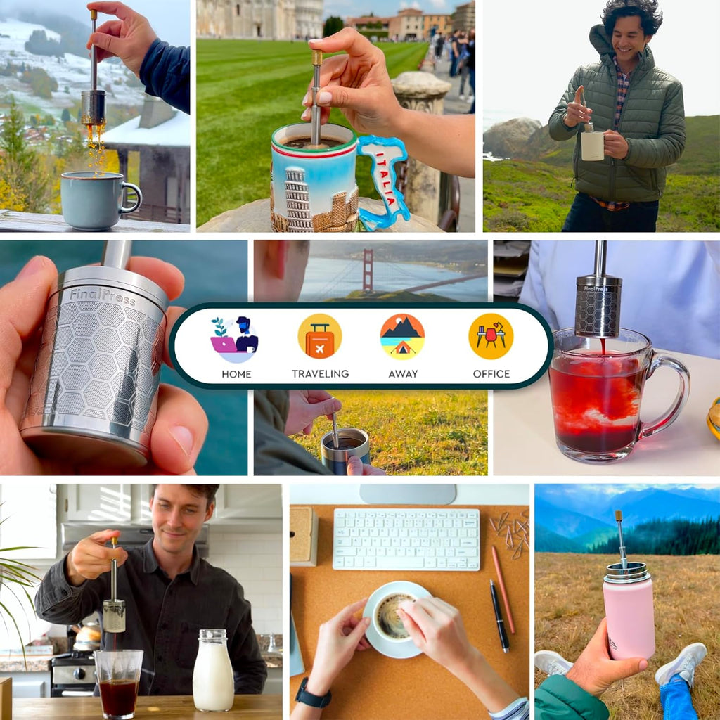 Premium Coffee and Tea Maker - Press the Plunger to Brew Anywhere - 304 Stainless Steel