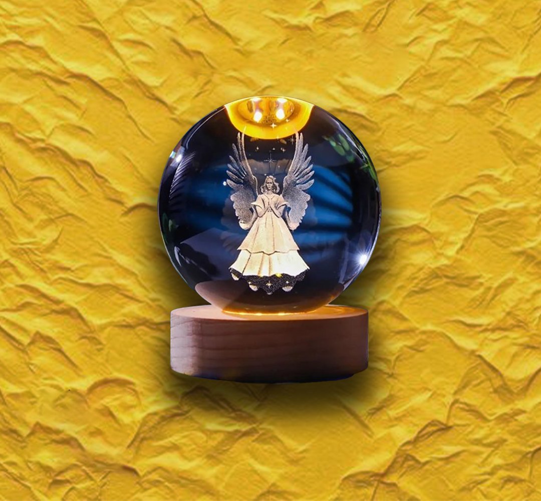 3D Engraved Crystal Ball Night Light | LED Wooden Base with Touch Switch - Perfect Gift Symbolizing Christ’s Presence