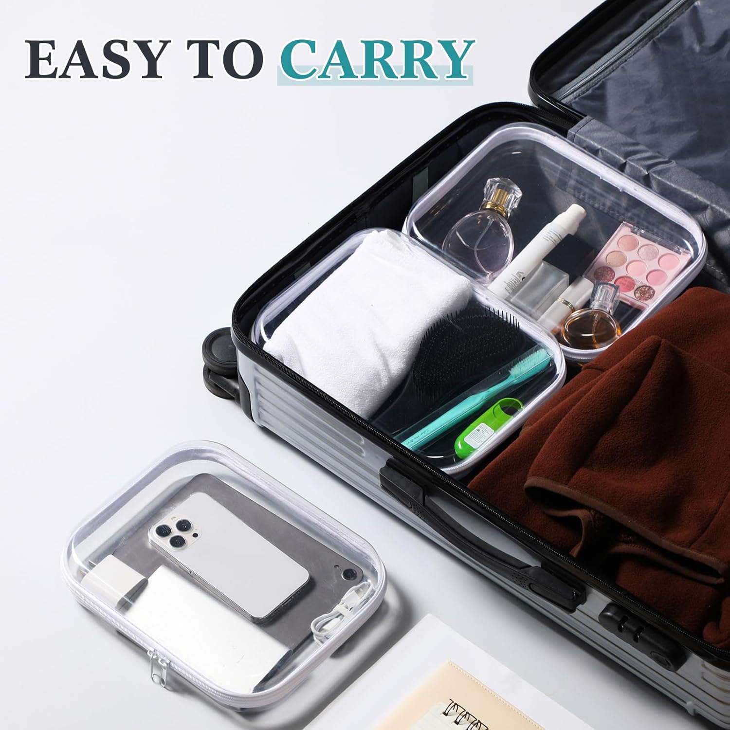 3-Pack Transparent Hard Zipper Storage Bags – Keep Your Essentials Organized, Wherever You Go! ✨