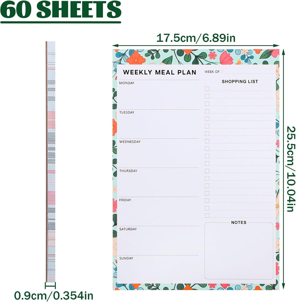 Weekly Meal Planner & Magnetic Shopping List Pad - 60 Sheets | Tear-Off Design