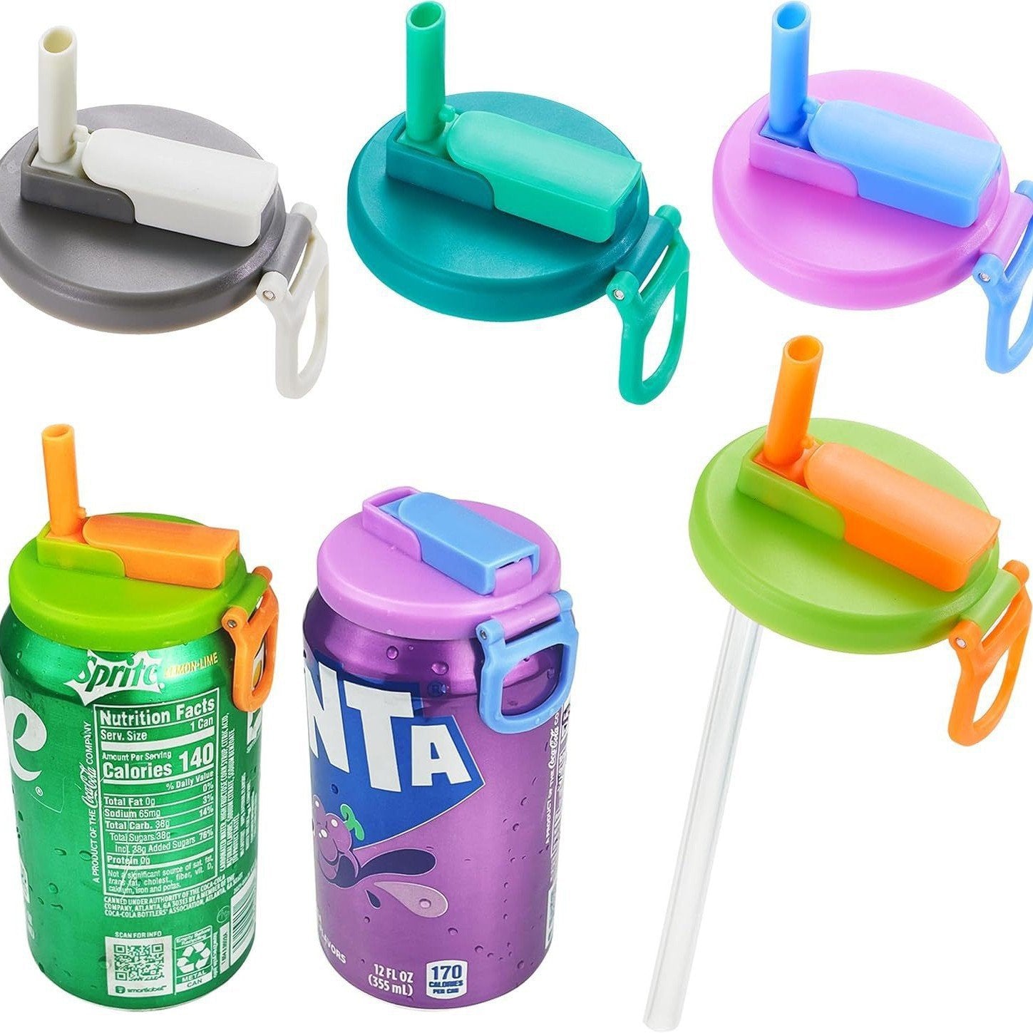 Silicone Straw Can Drink Lid, BPA Free, Reusable