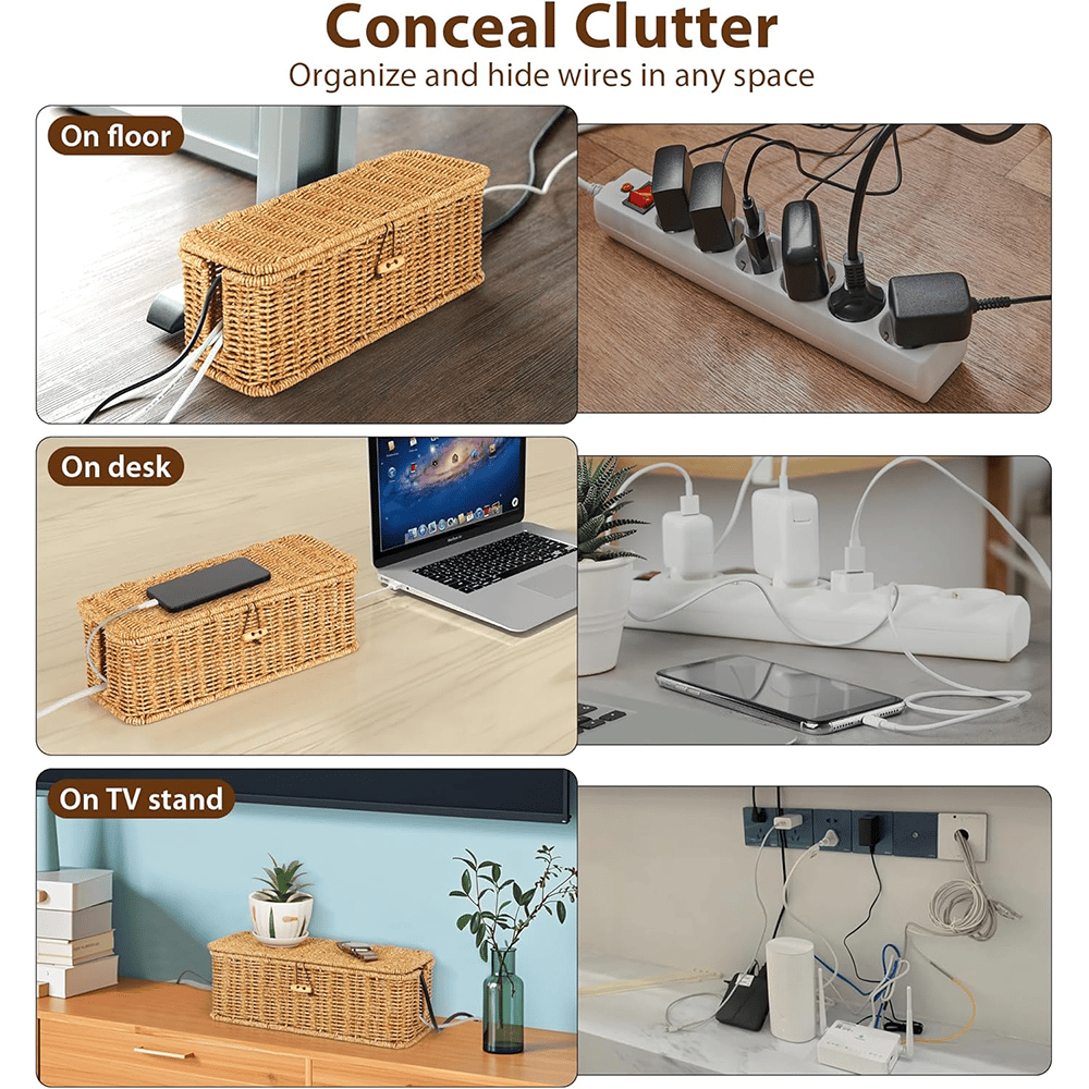 Handwoven Rattan Cable Management Box