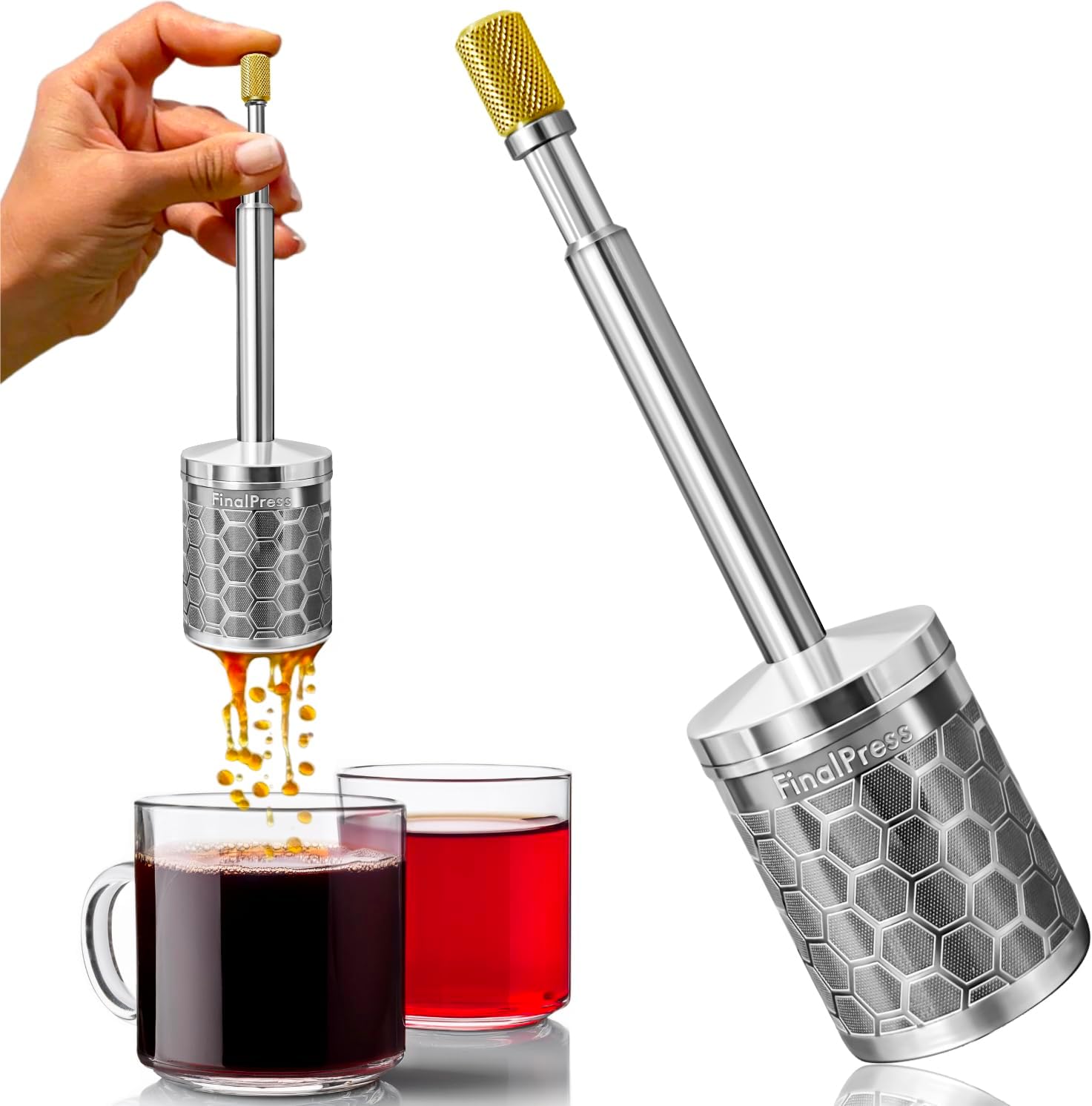Premium Coffee and Tea Maker - Press the Plunger to Brew Anywhere - 304 Stainless Steel