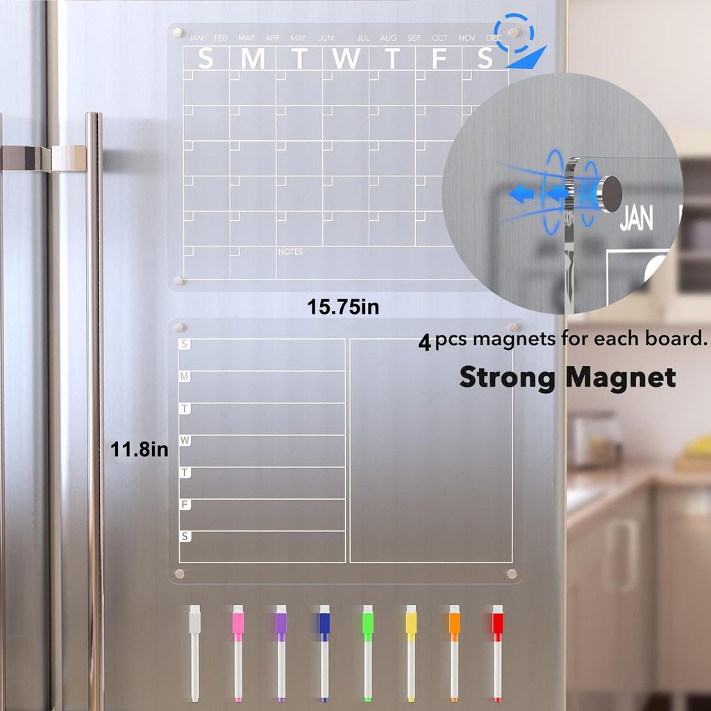 🧲 Acrylic Magnetic Dry Erase Board for Refrigerator (15 x 11 in)