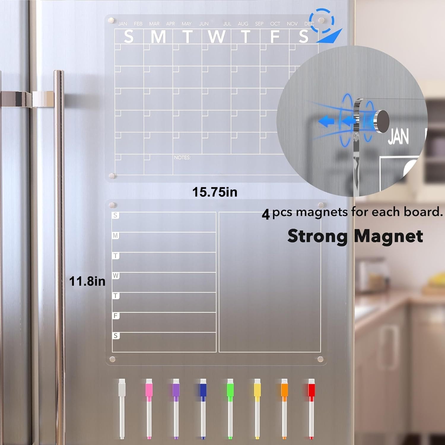 🧲 Acrylic Magnetic Dry Erase Board for Refrigerator (15 x 11 in)