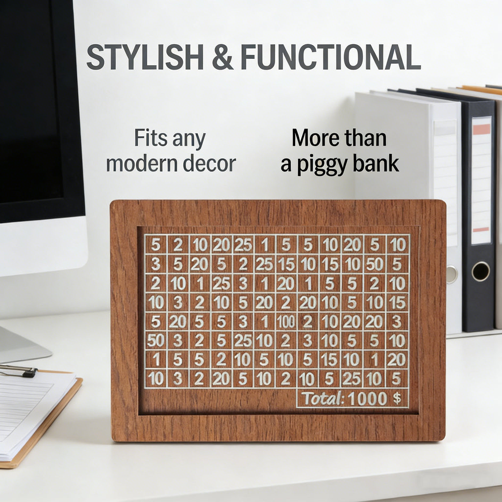 Cash Vault Wooden Savings Box – $10,000 Money Box with Coin Counter