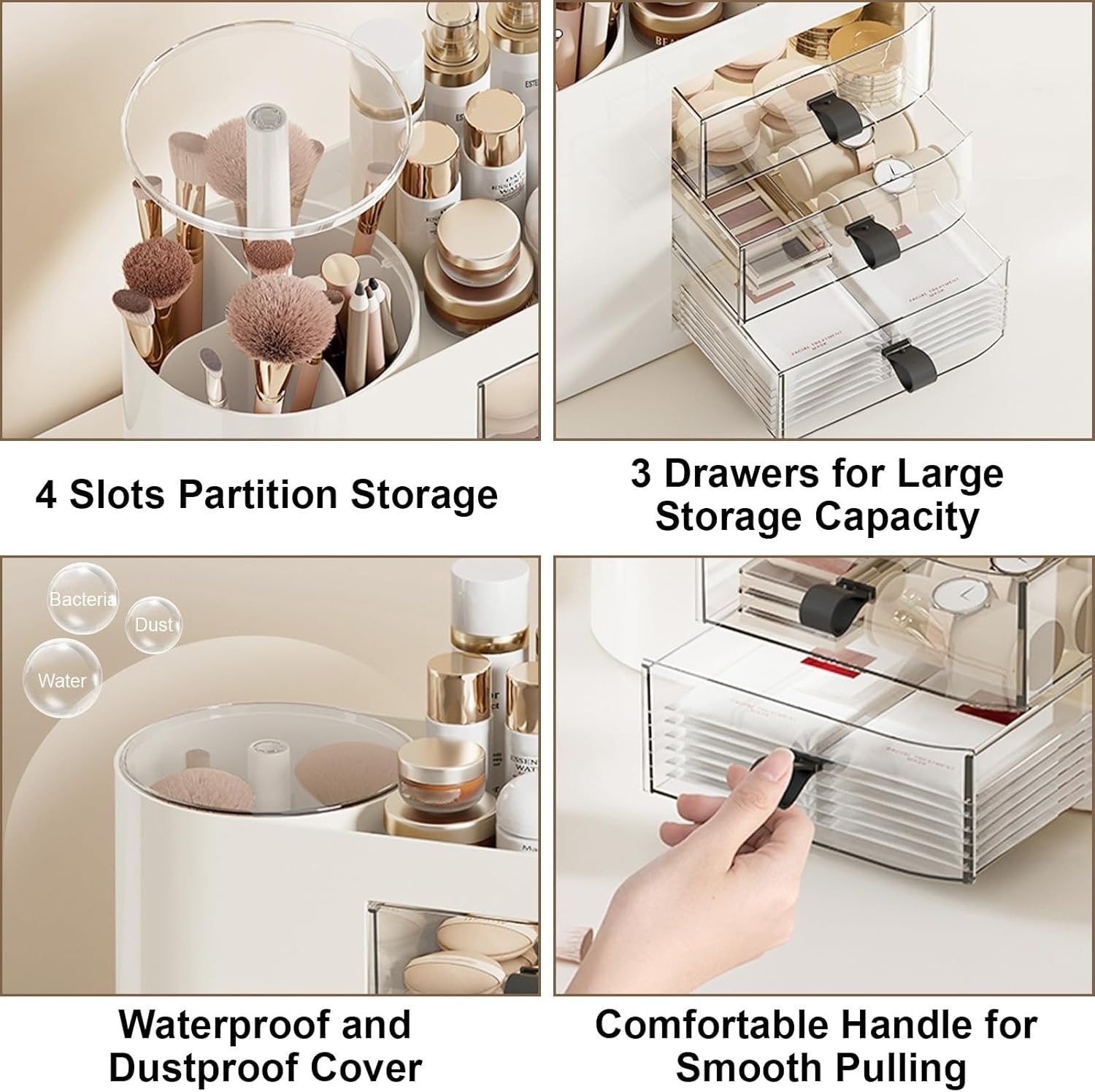 Makeup Organizer with Pop-Up Brush Holder