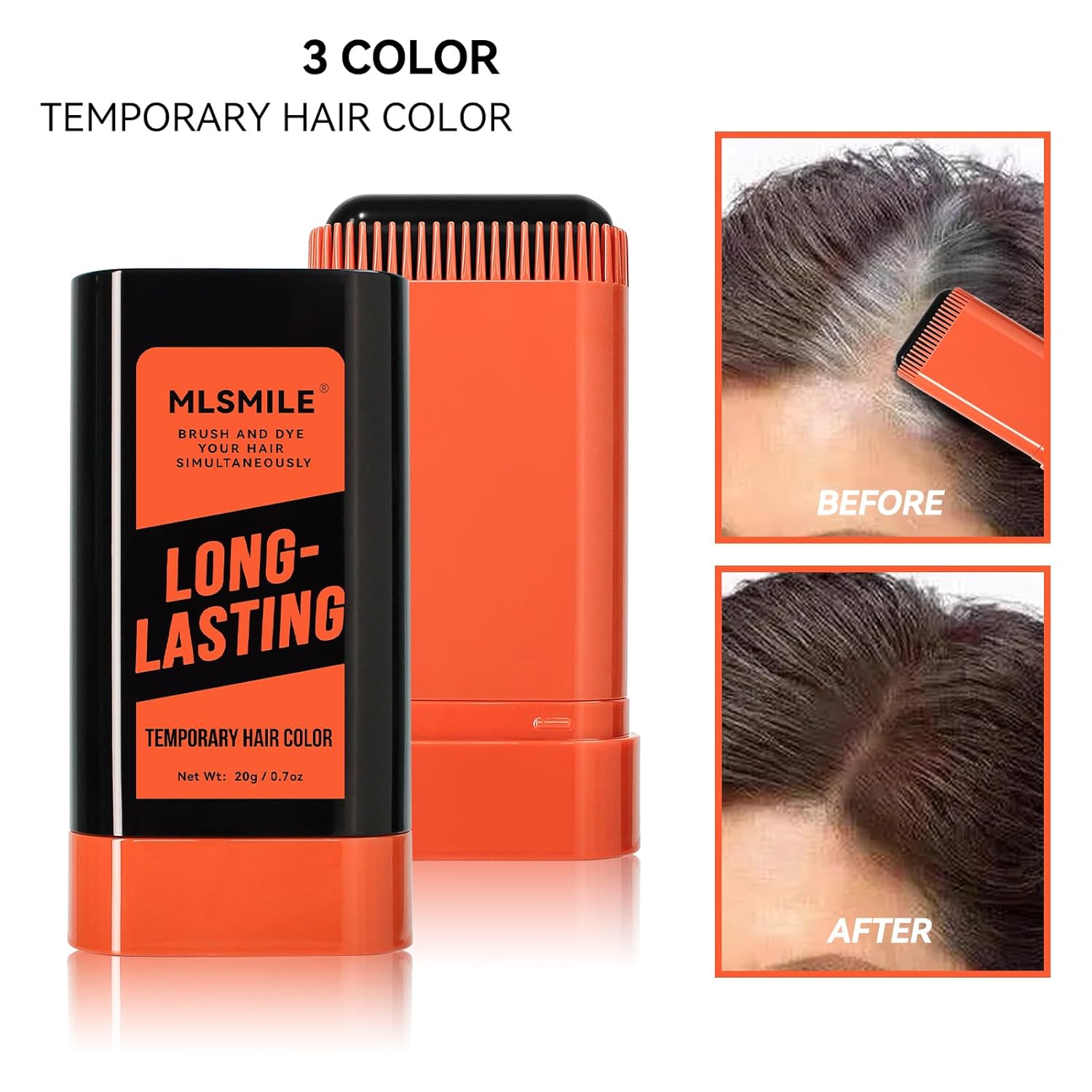 Instant Root Cover Up Stick - Waterproof Quick Touch-Up for Hair & Beard, Easy Washout Concealer