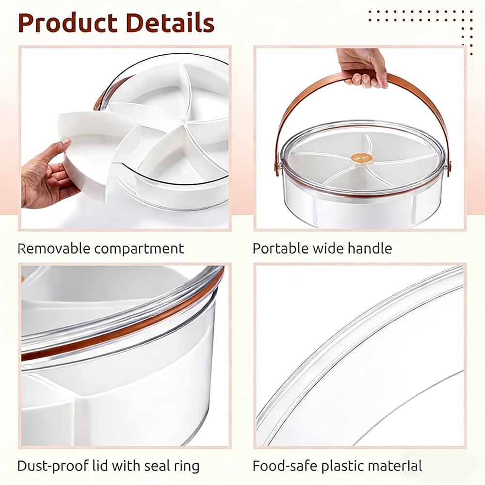 🍽️ Portable Divided Snack Tray with Lid & Handle