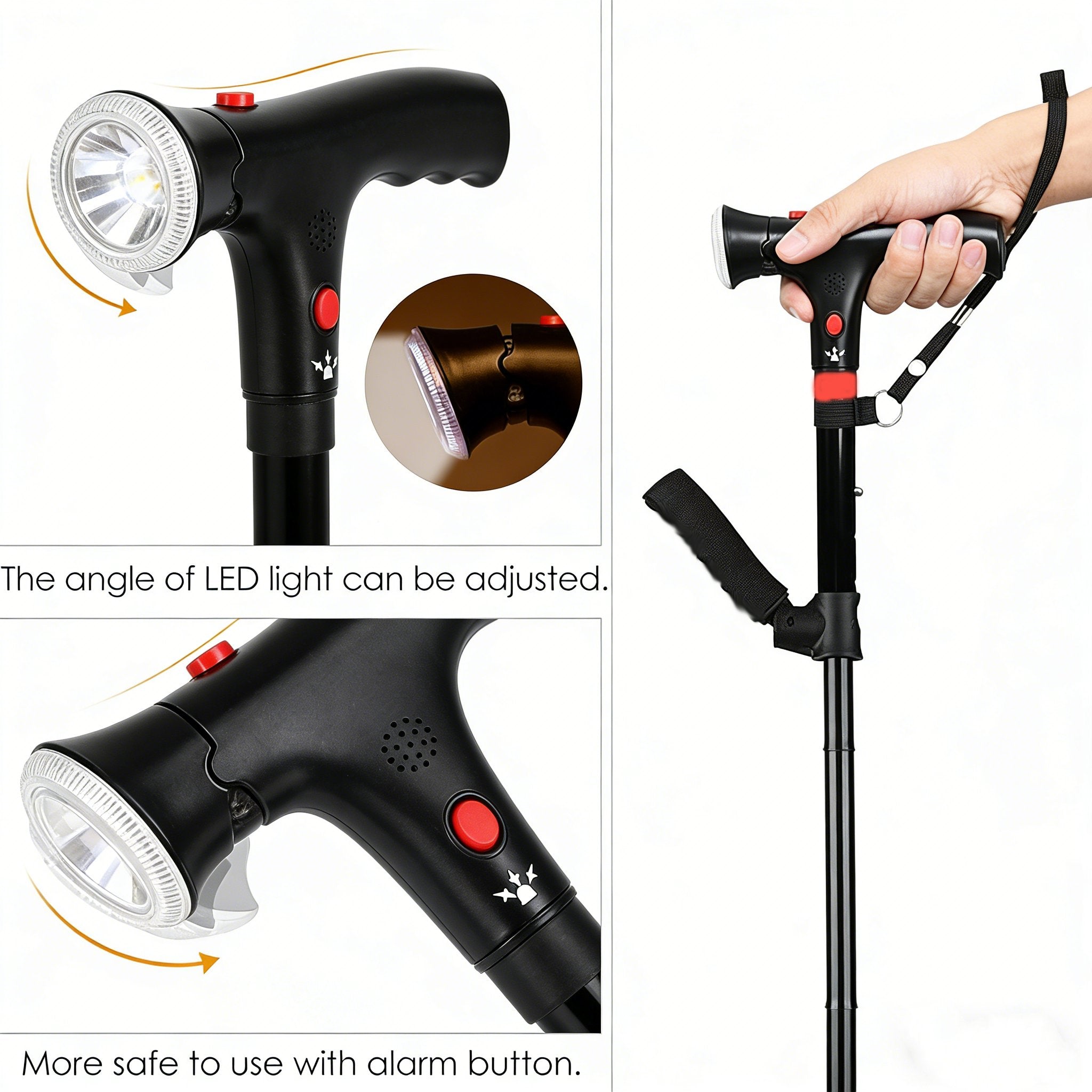 Adjustable smart folding cane with LED light 🦯💡