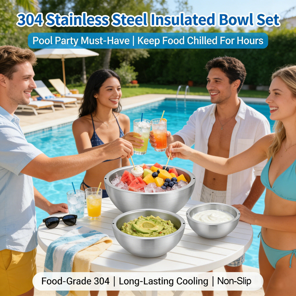 🥗 304 Stainless Steel Insulated Salad & Dipping Bowl