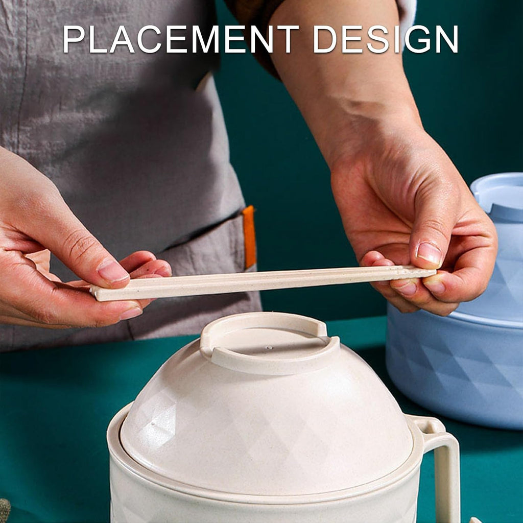 Title: Microwave Ramen Bowl Set – Wheat Straw Instant Noodle Bowl with Handles, Spoon, Chopsticks, Fork