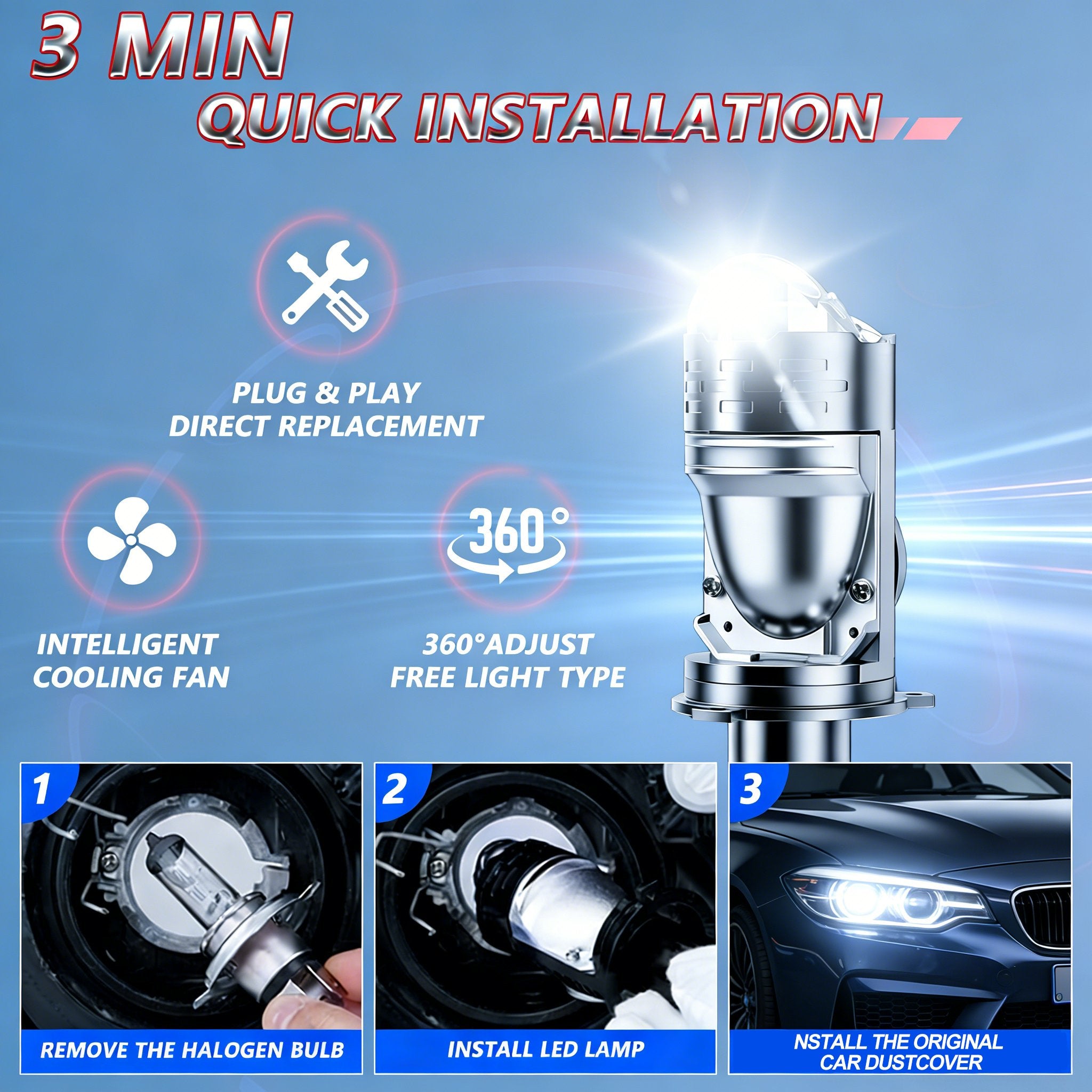 💡🚗Illuminate Your Drive with the U2 LED Lens Headlight