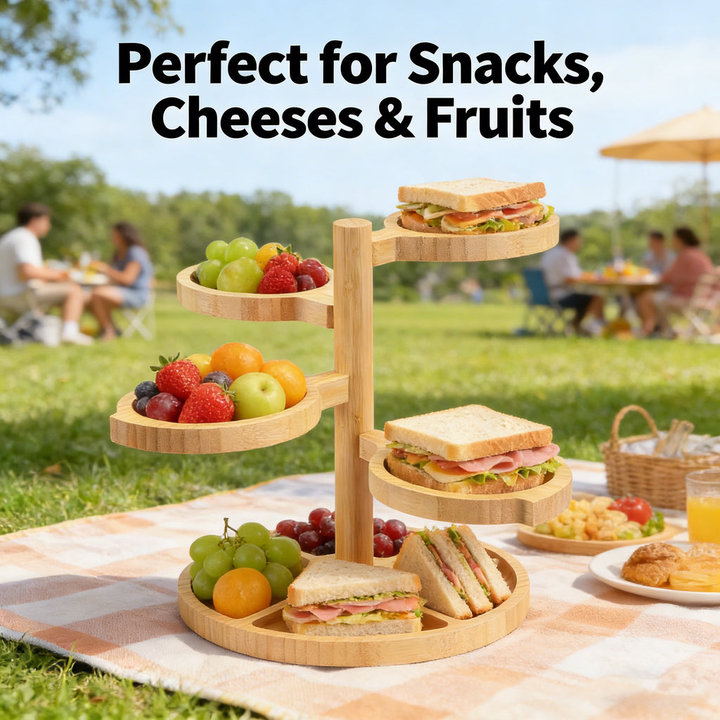 🌿 Bamboo Tiered Snack & Cheese Tray