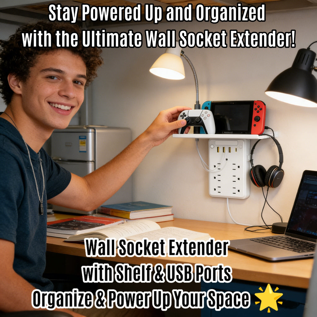 Wall Socket Extender with Shelf & USB Ports – Organize & Power Up Your Space 🌟