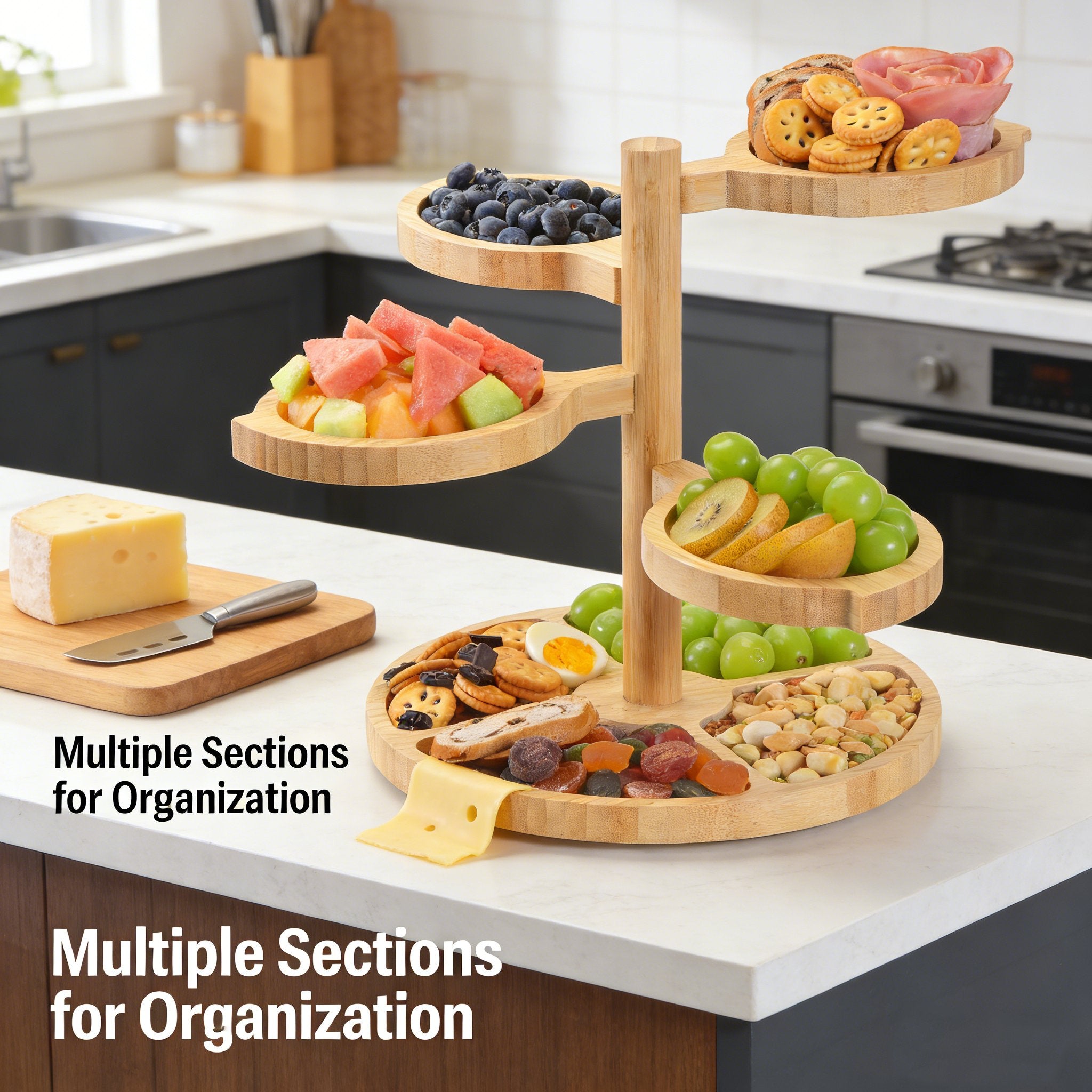 🌿 Bamboo Tiered Snack & Cheese Tray