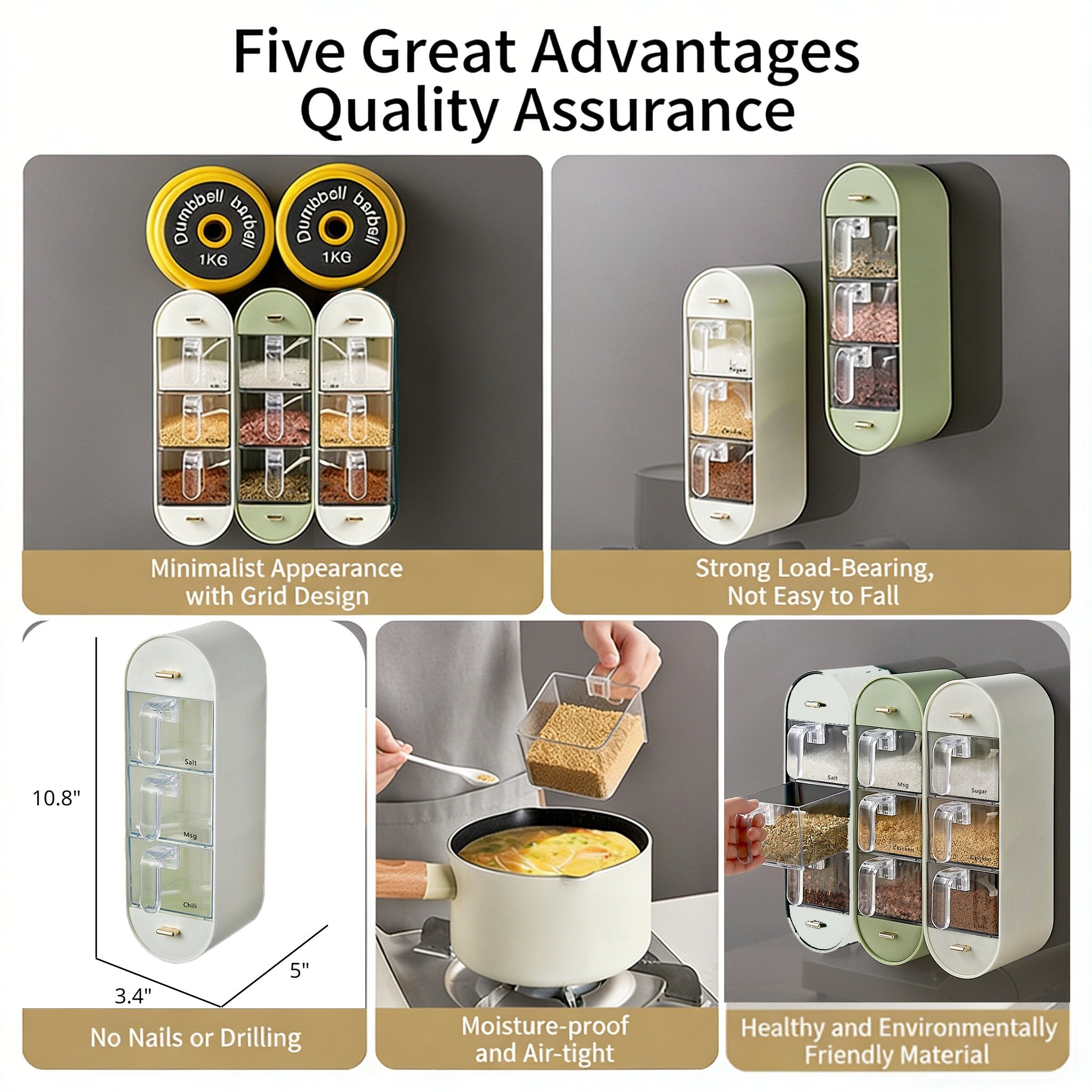 🧂Punch-free wall-mounted spice storage box