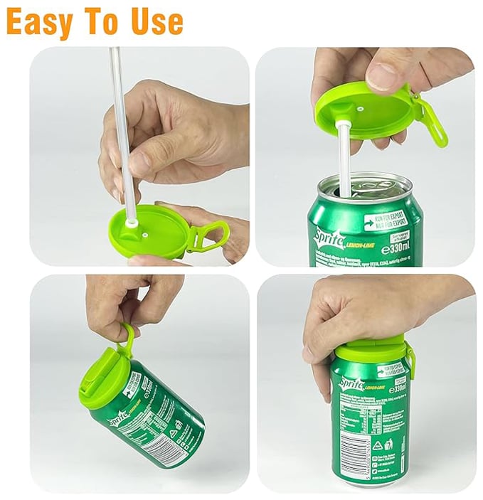 Silicone Straw Can Drink Lid, BPA Free, Reusable